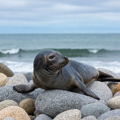 Seal on beach rocks
