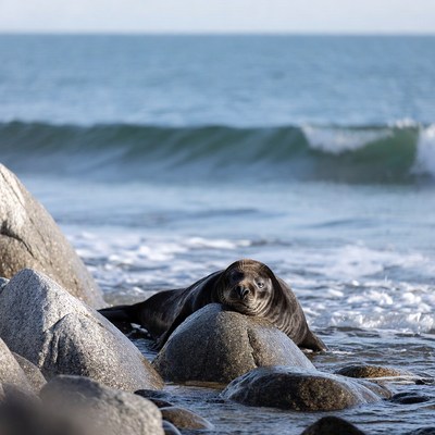 Seal resting on beach rocks
