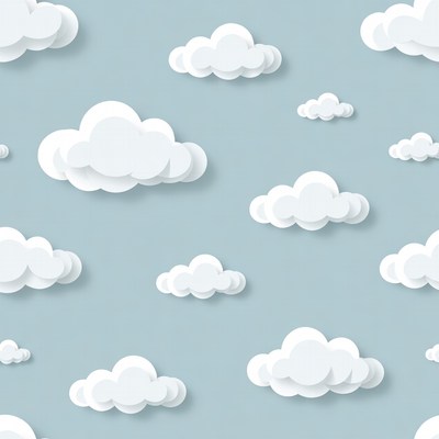 White Paper Cut Clouds on Blue Background