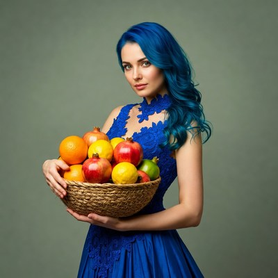 Woman holding basket of fruit