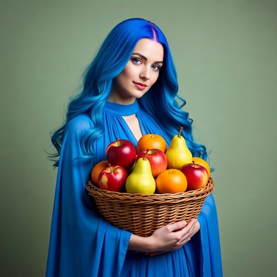 Woman holding basket of fruits