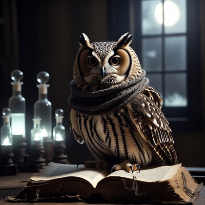 Owl with Scarf on Open Book