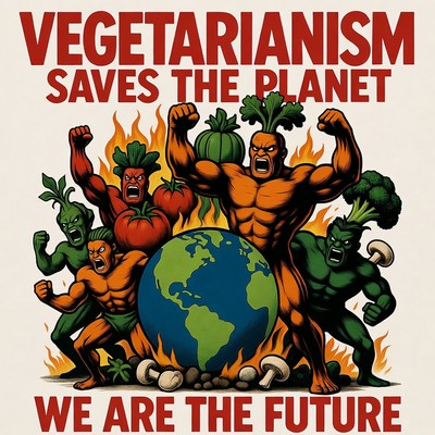 Muscular Vegetables Save Planet Illustration
