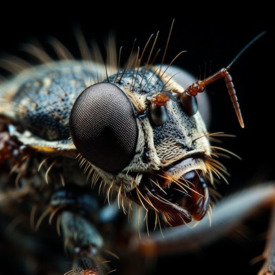 Close-up of hairy beetle face