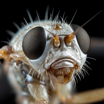 Close-up of furry fly face