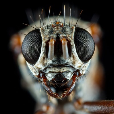 Close-up of robber fly face