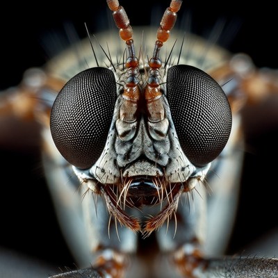 Close-up of robber fly face