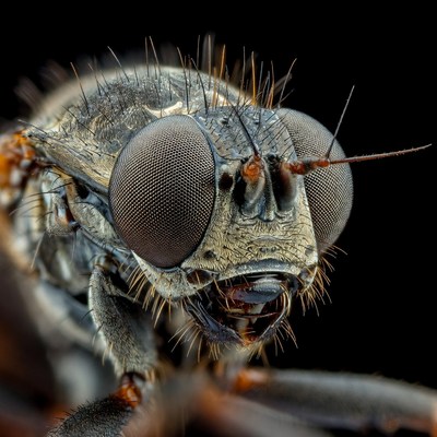Close-up of hairy fly face