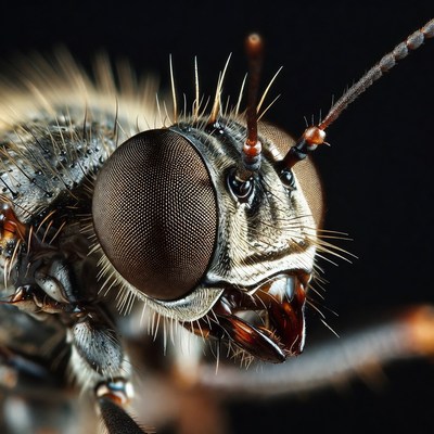 Close-up of hairy fly face