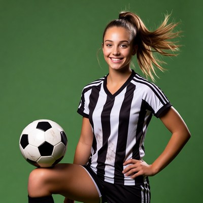 Girl in soccer jersey holding ball