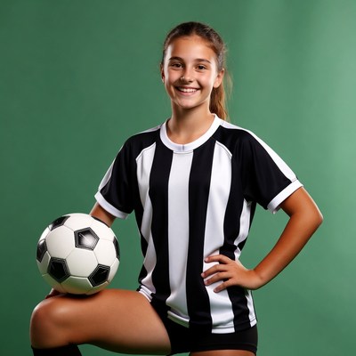 Girl holding soccer ball in uniform