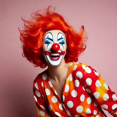 Smiling female clown with red hair