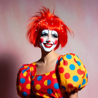 Woman in colorful clown costume