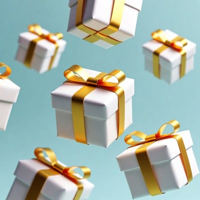 Floating White Gift Boxes with Gold Ribbons