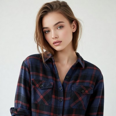 Young woman in plaid shirt
