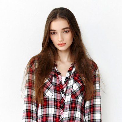 Young woman in plaid shirt