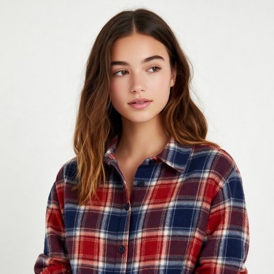 Young woman in plaid shirt