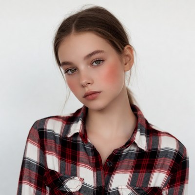 Teen girl in plaid shirt