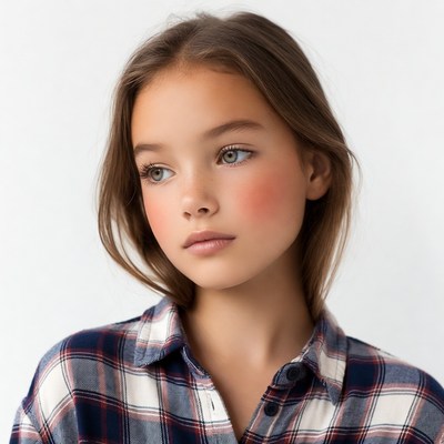 Teen girl in plaid shirt portrait