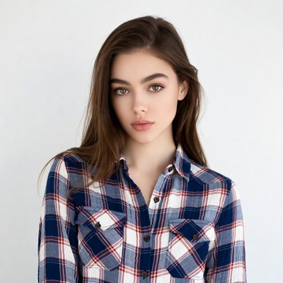 Woman in plaid shirt portrait