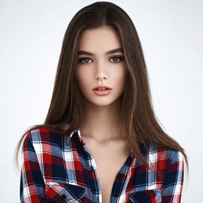 Woman in plaid shirt portrait