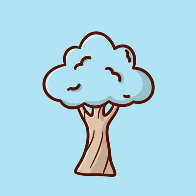 Cartoon Blue Tree on Blue Background