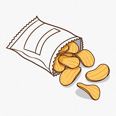 Open bag of spilling potato chips