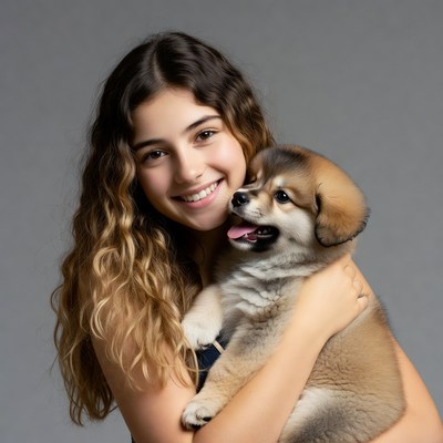 Girl holding cute puppy