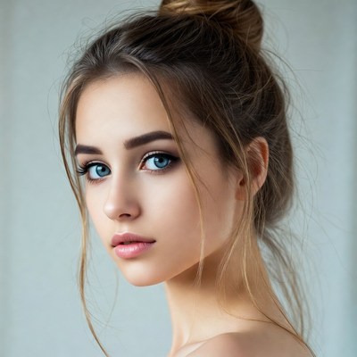 Beautiful woman with messy bun hairstyle