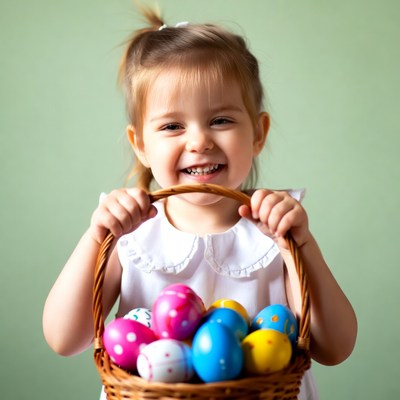 Girl holding Easter basket eggs