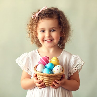 Little girl holding Easter eggs