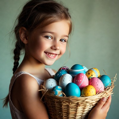 Girl holding Easter eggs basket
