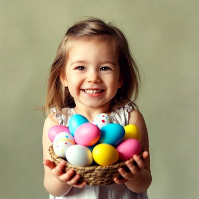 Girl holding Easter eggs basket