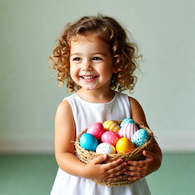 Girl holding colorful Easter eggs