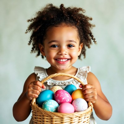 African-American girl holding Easter eggs