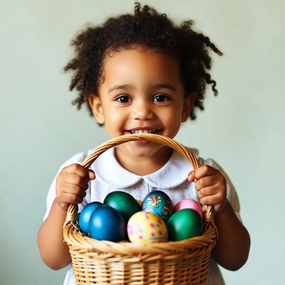 Black girl holding Easter eggs basket
