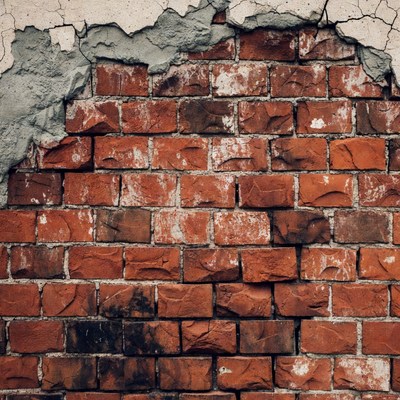 Peeling Plaster on Red Brick Wall