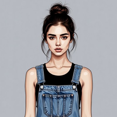 Woman in denim overalls illustration