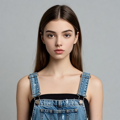 Young woman in denim overalls