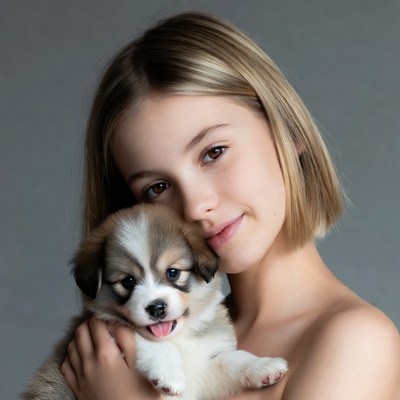 Girl holding cute puppy