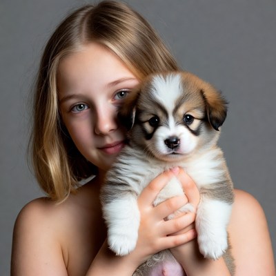 Girl holding cute puppy