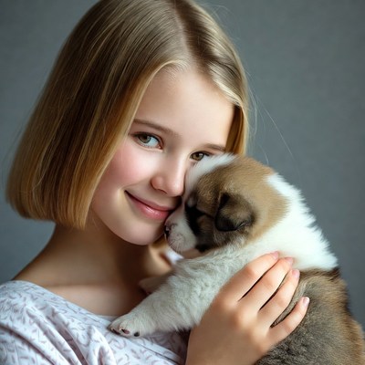 Girl holding cute puppy