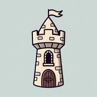 Cartoon Medieval Tower with Flag