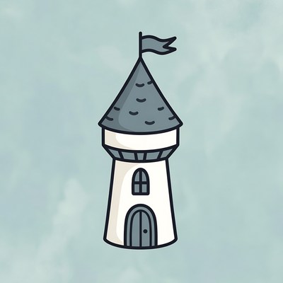 Cartoon White Tower with Flag