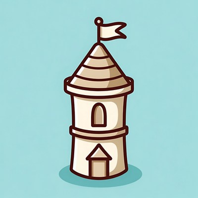 Cartoon White Tower with Flag