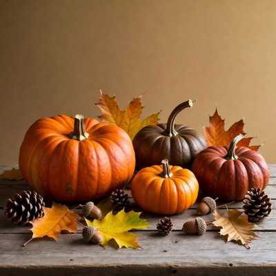 Autumn Pumpkins Acorns Fall Leaves