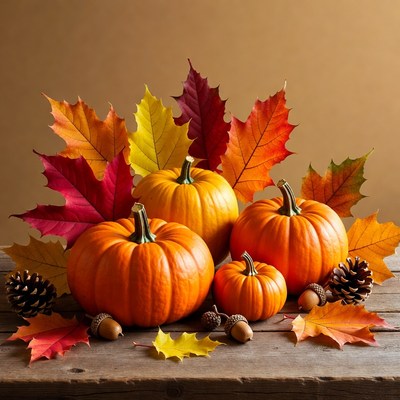 Autumn Pumpkins with Fall Leaves