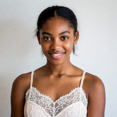Smiling African-American girl in lace camisole