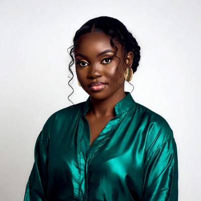 African-American woman in green satin dress