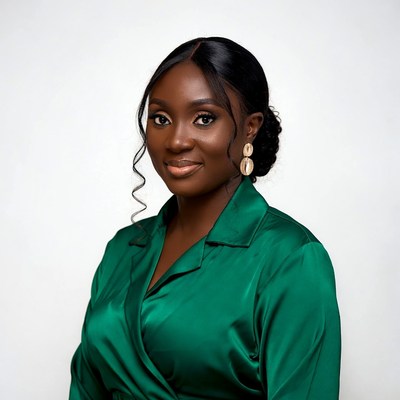 African woman in green satin blouse